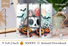 Spooky Halloween Tumbler, Watercolor Pumpkin Skull Tumbler Product Image 1