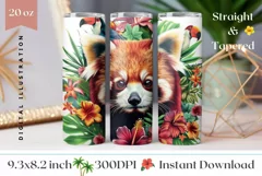 Red Panda Tumbler Wrap, Tropical Flowers Tumbler Design Product Image 1