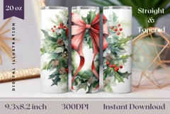 Christmas Tumbler Wrap, Watercolor Christmas Wreath PNG Product Image 1