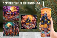 Haunted House Tumbler Wrap Sublimation Design PNG Product Image 1