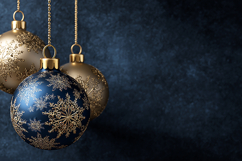 Three Christmas ornaments hanging from gold strings Product Image 1