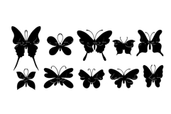 Set of silhouettes of winged insects butterflies. Product Image 1