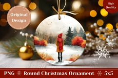 Winter Ornament Design, Watercolor Girl Ornament Sublimation Product Image 1