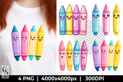 Cute Kawaii Crayons Clipart Sublimation PNG Product Image 1
