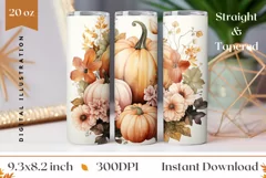 Watercolor Pumpkins Tumbler Wrap Design, Thanksgiving PNG Product Image 1