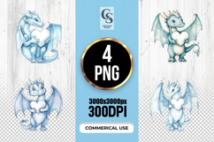 Cute Blue Dragon Holding Heart Clipart Sublimation PNG Product Image 1