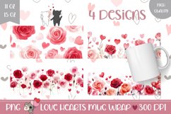 Cartoon Hearts Mug Designs, Watercolor Flowers Mug PNG Product Image 1