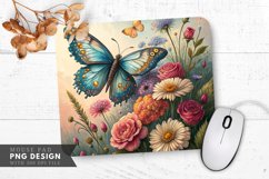 Whimsical Butterflies and Blooms Mouse Pad PNG Design Product Image 1