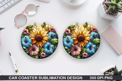 Flower Car coaster sublimation, Summer Coaster PNG Design Product Image 1