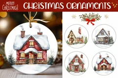Watercolor Christmas House Ornaments, Winter House PNG Product Image 1