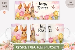 Watercolor Easter Bunny Mug, Colorful Tulips Mug Product Image 1
