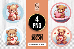 Cute Teddy Bear Holding Heart Clipart Sublimation PNG Product Image 1