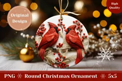 3D Christmas Round Sign, 3D Red Cardinals Ornament Design Product Image 1