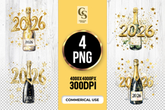 Gold Champagne 2026 Bottle Clipart Sublimation PNG Product Image 1