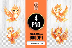 Cute Fire Phoenix Watercolor Clipart Sublimation PNG Product Image 1