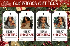 Winter Gift Tag Designs, Cartoon Christmas Girl Sublimation Product Image 1