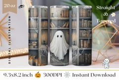 Cartoon Ghost Tumbler Wrap Design, Spooky Tumbler Template Product Image 1