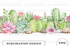Watercolor Cactus and Succulents Seamless Border PNG Product Image 1