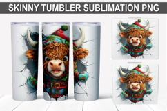 Christmas Highland Cow Tumbler Wrap PNG - Festive Cow Design Product Image 1