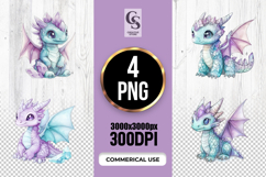 Cute Crystal Baby Dragon Watercolor Clipart Sublimation PNG Product Image 1