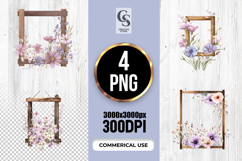 Watercolor Wildflower Wooden Frame Clipart Sublimation PNG Product Image 1