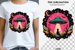 UFO black cat png design for T-shirt Product Image 1