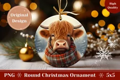 Christmas Product Tag, Winter Highland Cow Ornament Design Product Image 1