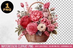 Watercolor Floral Basket Valentine Day Clipart PNG Product Image 1
