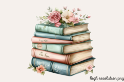 Pastel Cottage Shabby Chic Books Clipart Bundle PNG Product Image 2