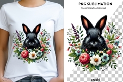 Black rabbit with flowers png design for T-shirts Product Image 1