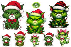 Green Angry Christmas Cat PNG, Merry Christmas Sublimation Product Image 1