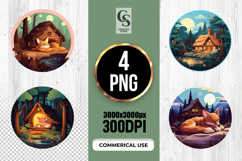 Sleeping Fox Woodland Cabin Night Scene Sublimation SVG PNG Product Image 1