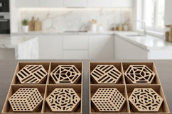 Geometric Laser Cut Coasters with Box Holder Set Modern Drin Product Image 2