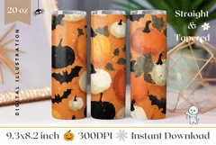 Vintage Halloween Bats Tumbler, Fall Pumpkins Tumbler Design Product Image 1