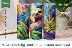 Sloth Tumbler Wrap Design, Tropical Leaves Tumbler PNG Product Image 1