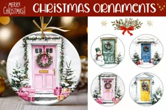 Christmas Door Ornaments, Watercolor Door Round Ornament PNG Product Image 1