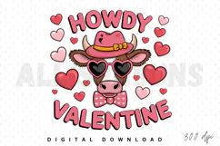 Highland Cow Howdy Valentine Sublimation PNG Design Product Image 1