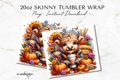 Fall Highland Cow 20 oz Tumbler Wrap PNG, Sublimation Design Product Image 2