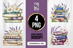 Vintage Book Stack Floral Clipart PNG Product Image 1
