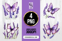 Purple Butterfly with Lavender Clipart Sublimation PNG Product Image 1