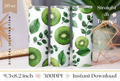 Watercolor Kiwi Tumbler Wrap, Fruits Tumbler PNG Product Image 1