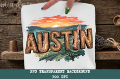 Austin Texas PNG, Vintage Longhorn City Skyline Sublimation Product Image 2