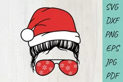 Christmas Messy Bun SVG, Mom Life SVG, Mom Life Santa Hat Product Image 1