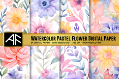 Watercolor Pastel Flower Digital Paper Product Image 1