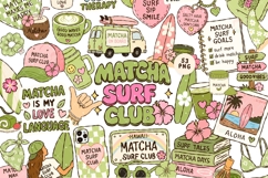 Retro Matcha Surf Club Clipart - Cute Coastal PNG Graphics Product Image 1