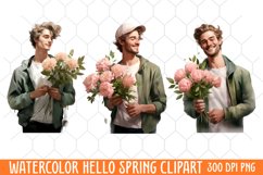 Watercolor Hello Spring Clipart, Hello Spring Clipart Product Image 1