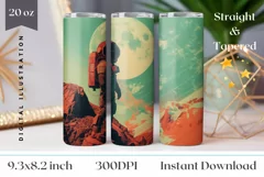 Vintage Sci-Fi Tumbler Wrap, Astronaut Tumbler Template Product Image 1