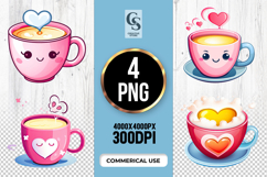Cute Coffee Cup With Heart Clipart Sublimation PNG Product Image 1