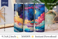 Moon Tumbler Wrap Design, Colorful Sky Tumbler Sublimation Product Image 1