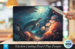 Serene Underwater with Turtle and Florals Cutting Board PNG Product Image 1